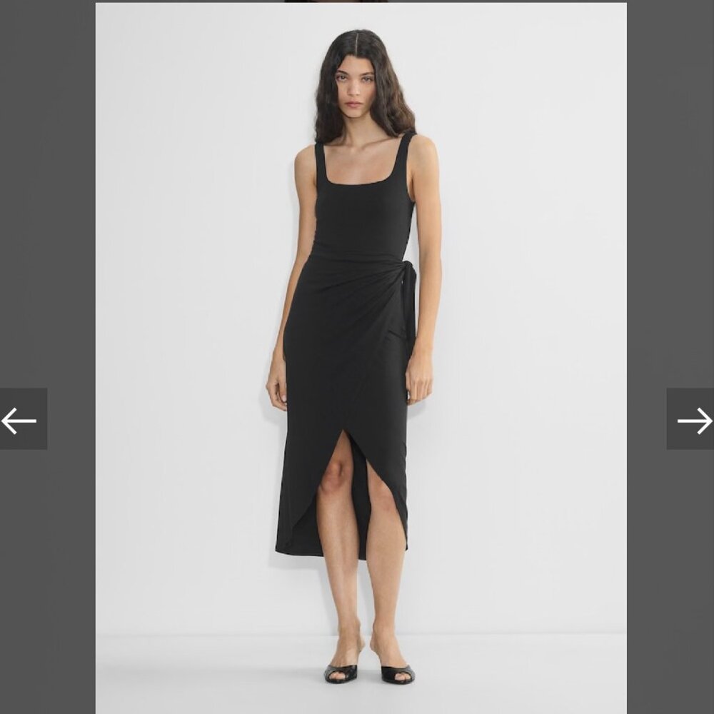 Wilfred -Aritzia Black Saturn Midi Viscose Blend Dress Sz Small